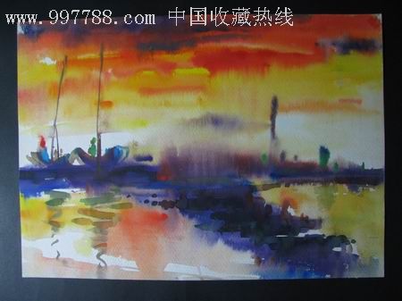 水彩画/风景/夕阳西下-水粉/水彩原画-7788旧书网