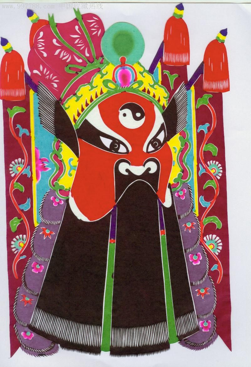 剪纸大彩色脸谱6张(高30厘米,宽20厘米)