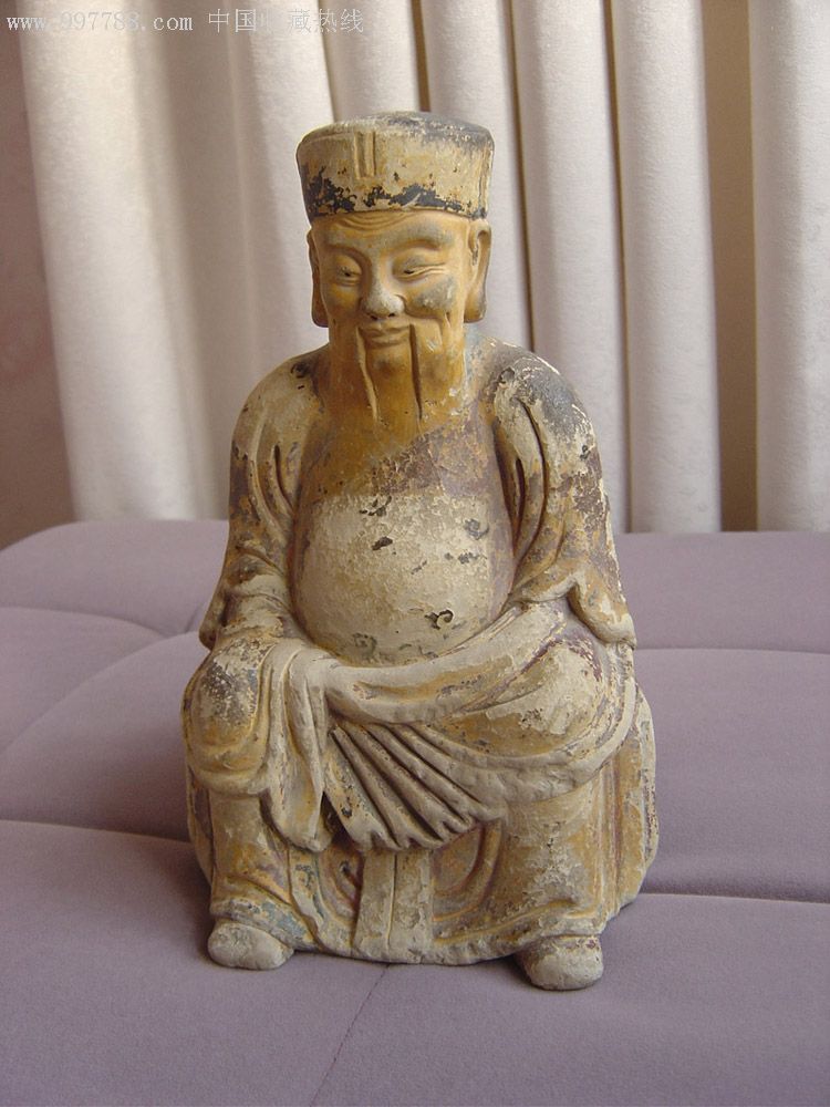 清彩绘陶制土地爷.高:25厘米