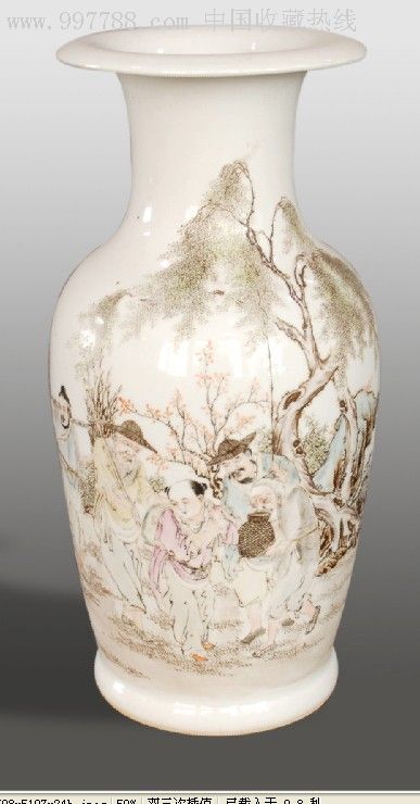 当代官窑,晚清,任焕章浅绛彩人物故事双耳盘口瓶