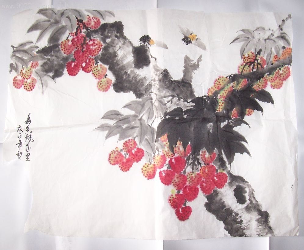 國畫---花鳥荔枝圖(68x50cm)