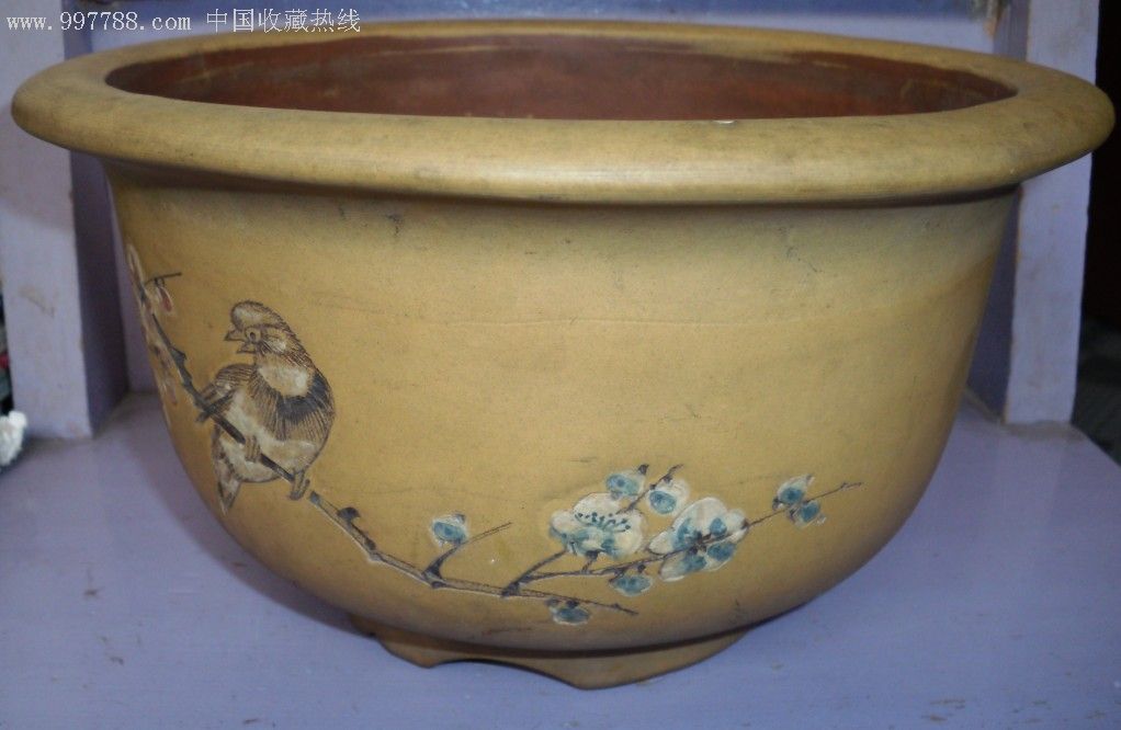 传世美品,大师精品,有诗有画,文革云洪刻紫砂花盆