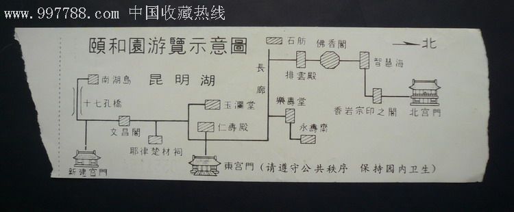 頤和園遊覽券早期2元券背遊覽圖