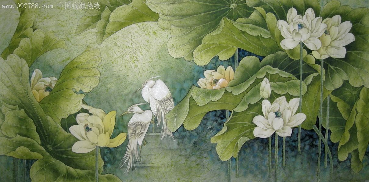 张花花工笔作品--荷花白鹭