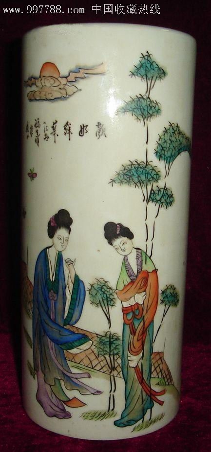 民国瓷器(彩绘人物帽筒)民国名家冯生祥绘