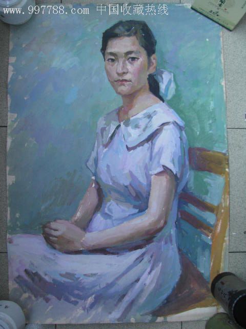 水粉画原作/穿连衣裙的女孩写生