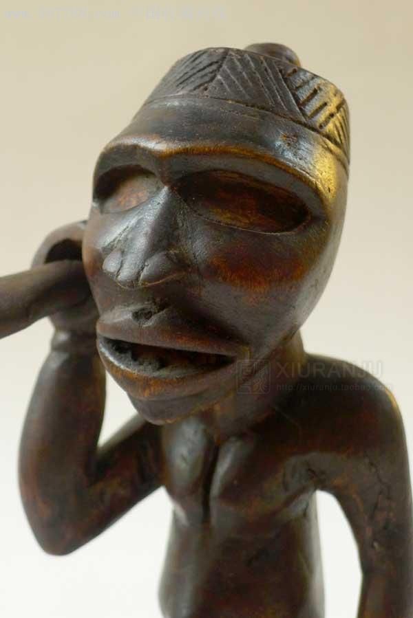 非洲古董木雕-持矛战士