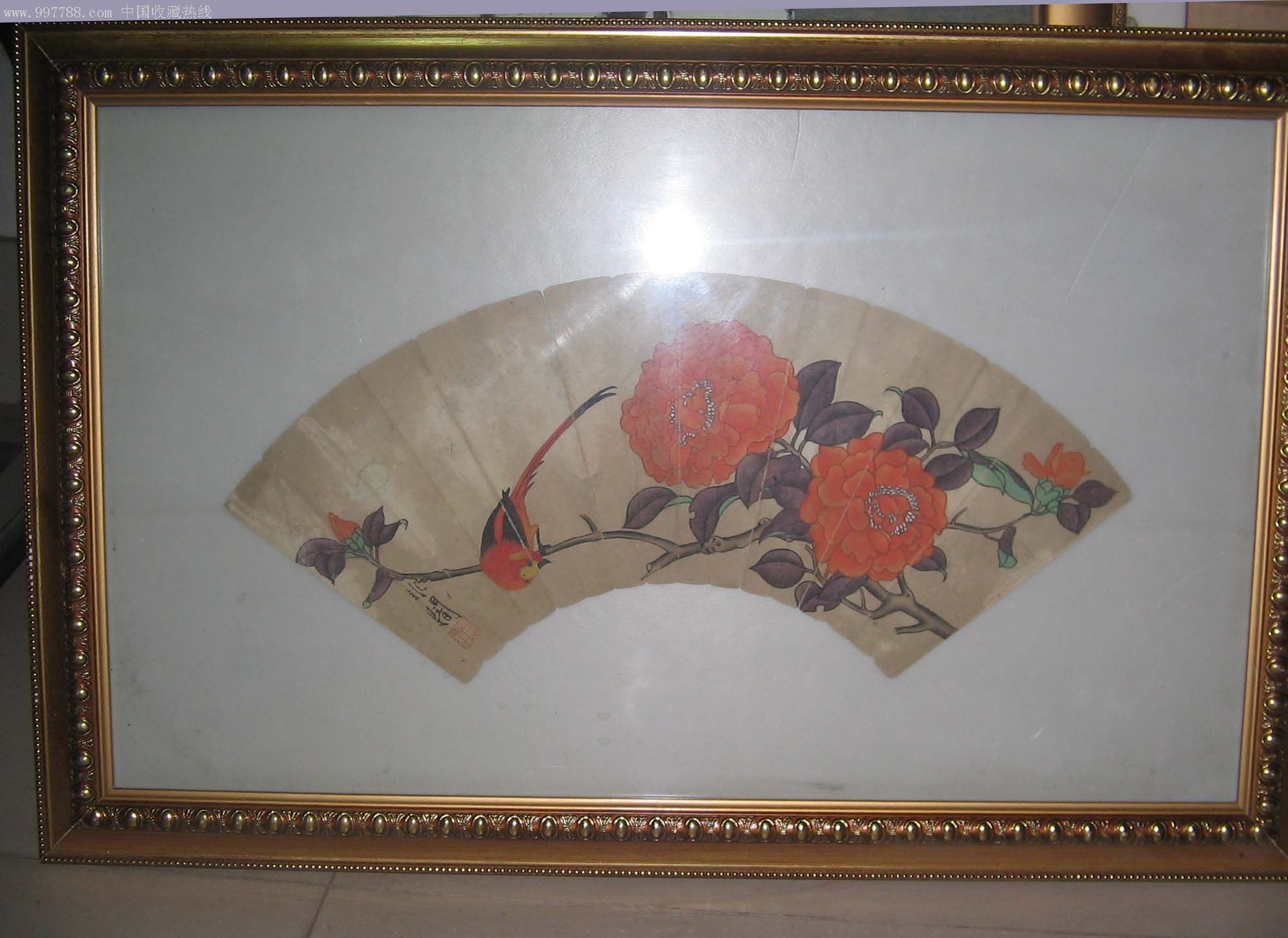 于非闇工笔《茶花绶带鸟》扇面-花鸟国画原作--se10710641-零售-7788