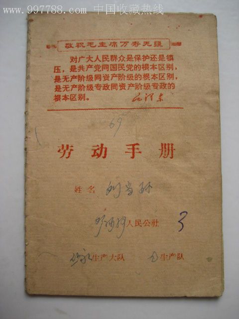 一本记录1969年公社社员挣工分的劳动手册