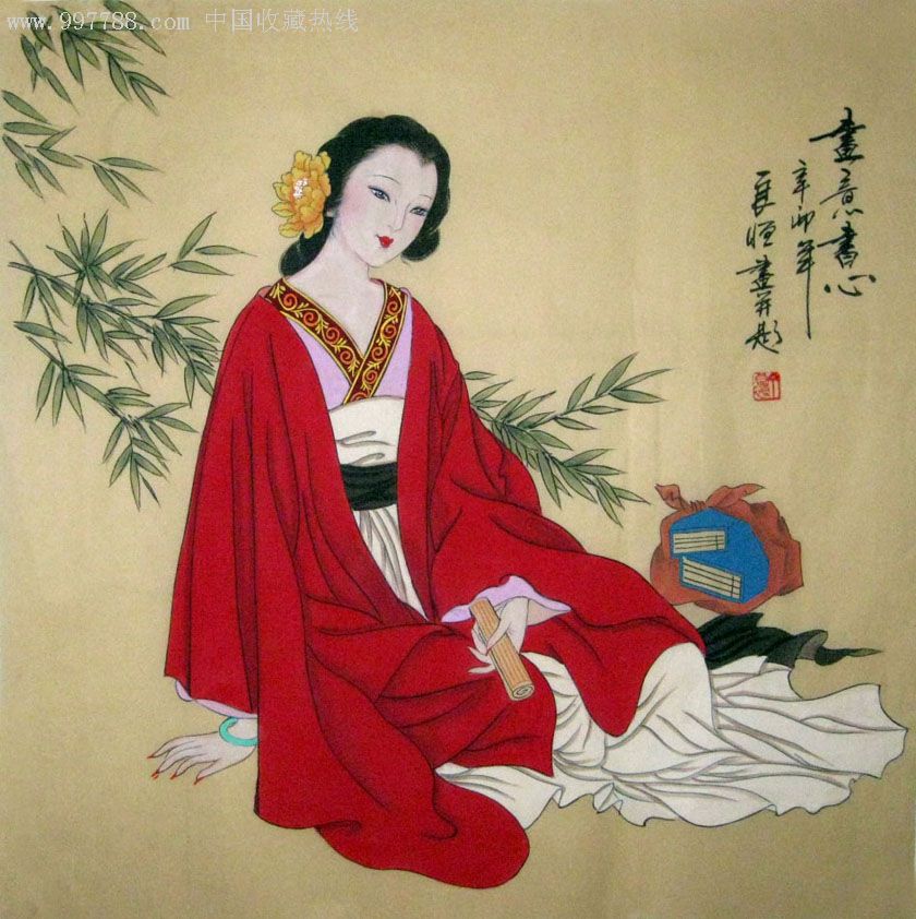 [品墨斋]★广西美协会员★丁良恒★工笔重彩仕女39-人物国画原作--se