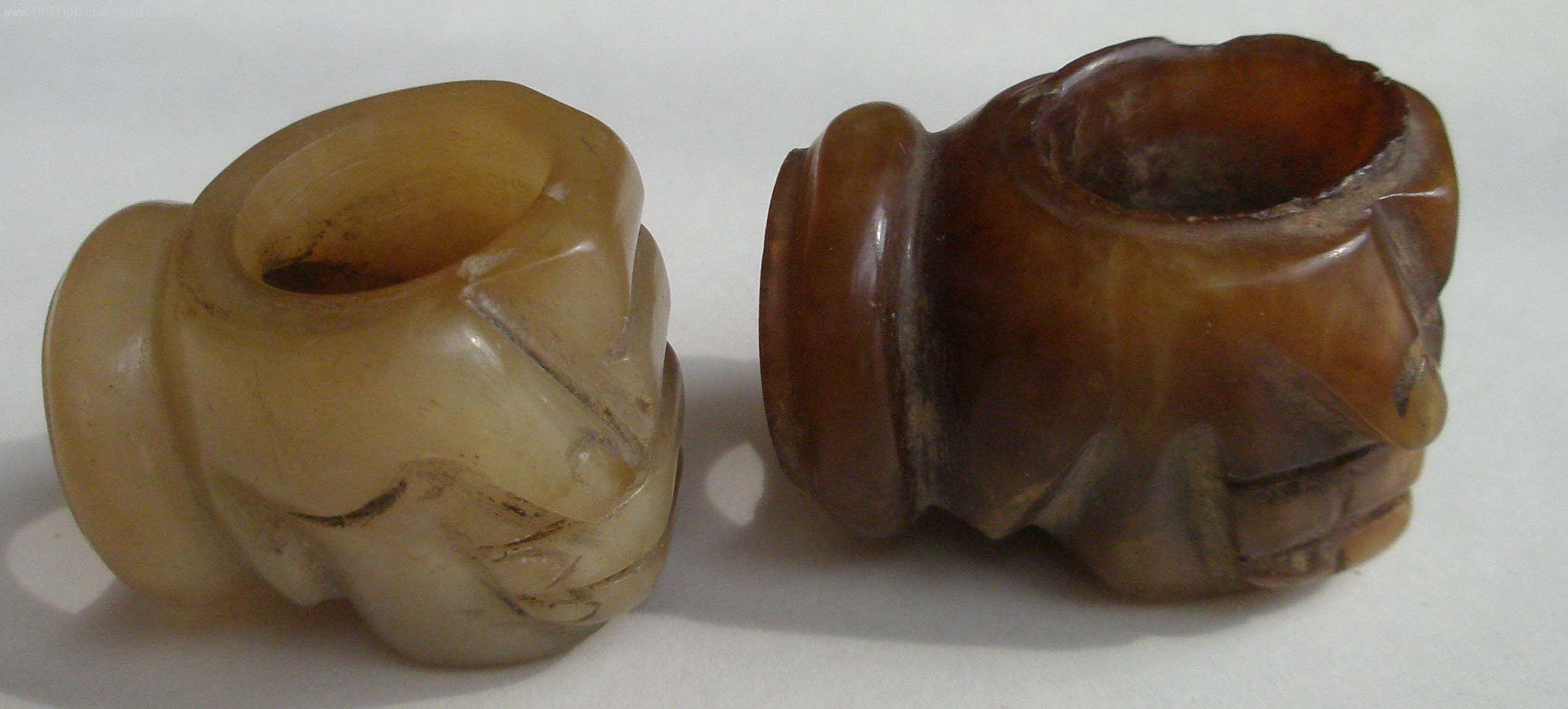 清朝老岫玉烟袋锅一对