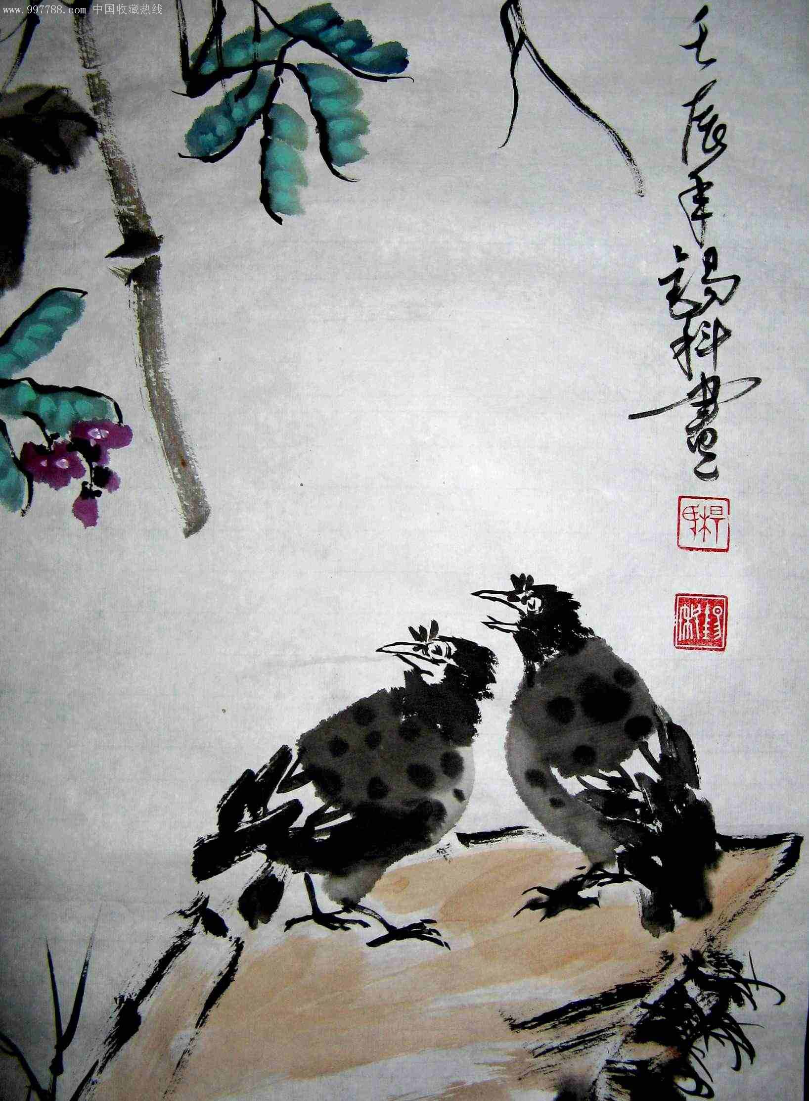 豆花,八哥,花鳥國畫原作,蔬果畫原畫,水墨/寫意畫法,21世紀10年代,三