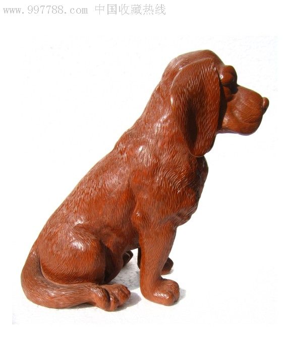 精细雕刻狗黄杨木雕巴塞特犬