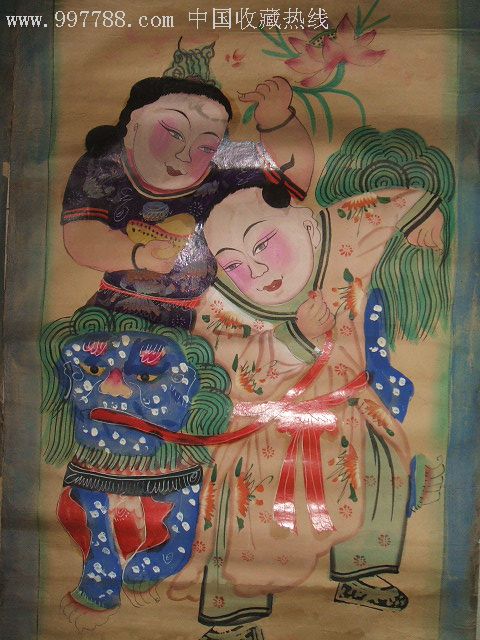 清代或民国初期手绘童子年画一对(两幅)*绘制精美,少见稀品,包老包真!