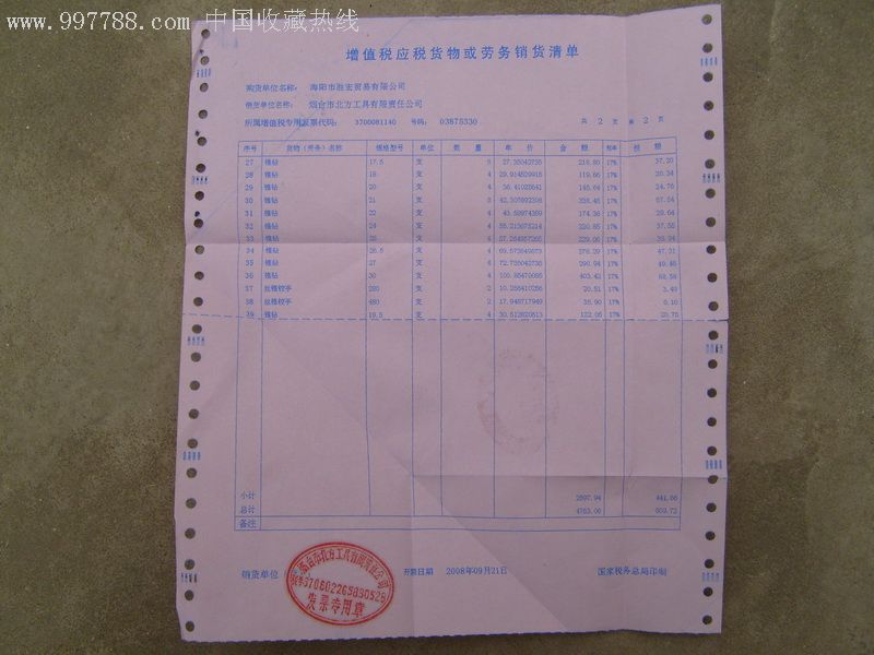 增值税应税货物或劳务清单(红底)