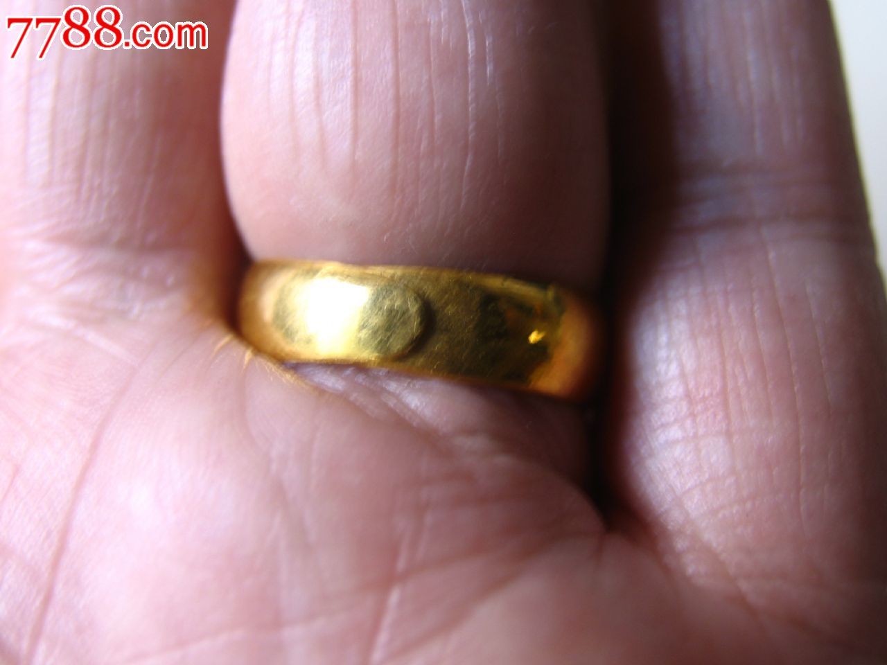 带款民国足金古董韭菜边光板戒指,不真不老可退