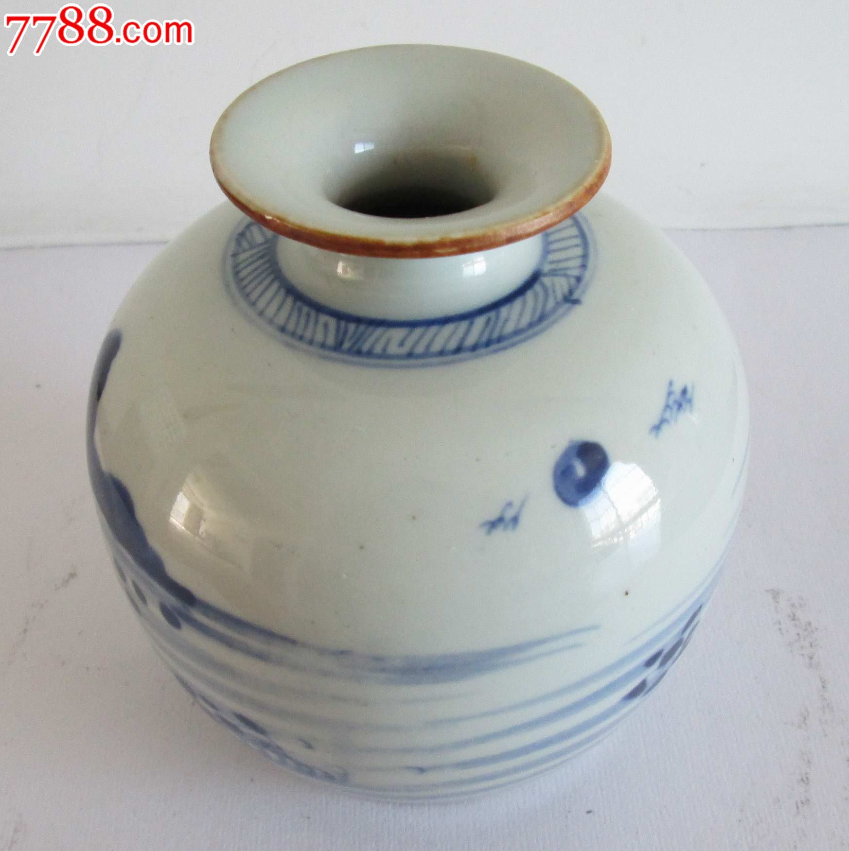 清代,醬口,青花山水蘋果尊(水承),全品