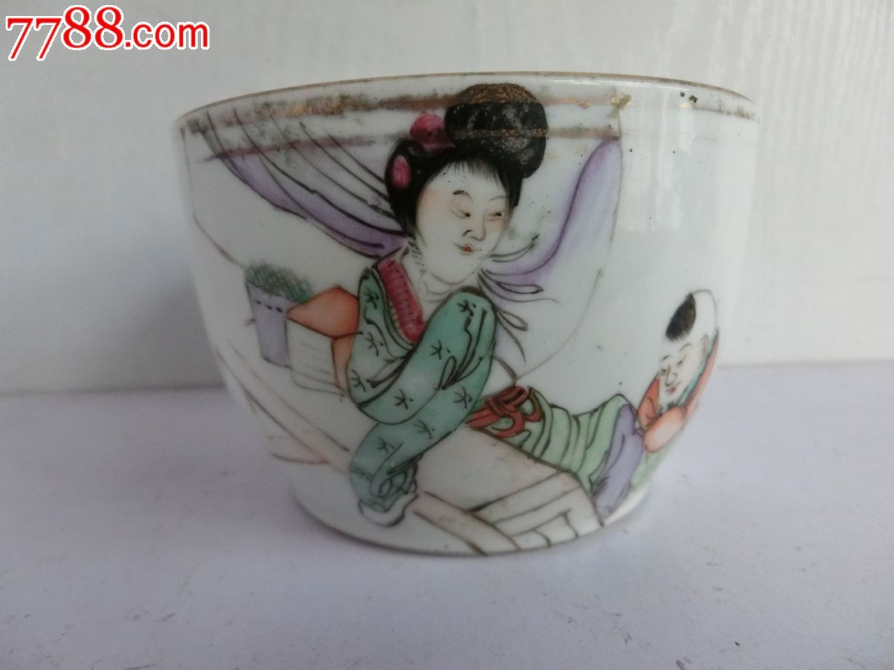 民国名家桐华居手绘人物盖碗瓷盒完整包老包真