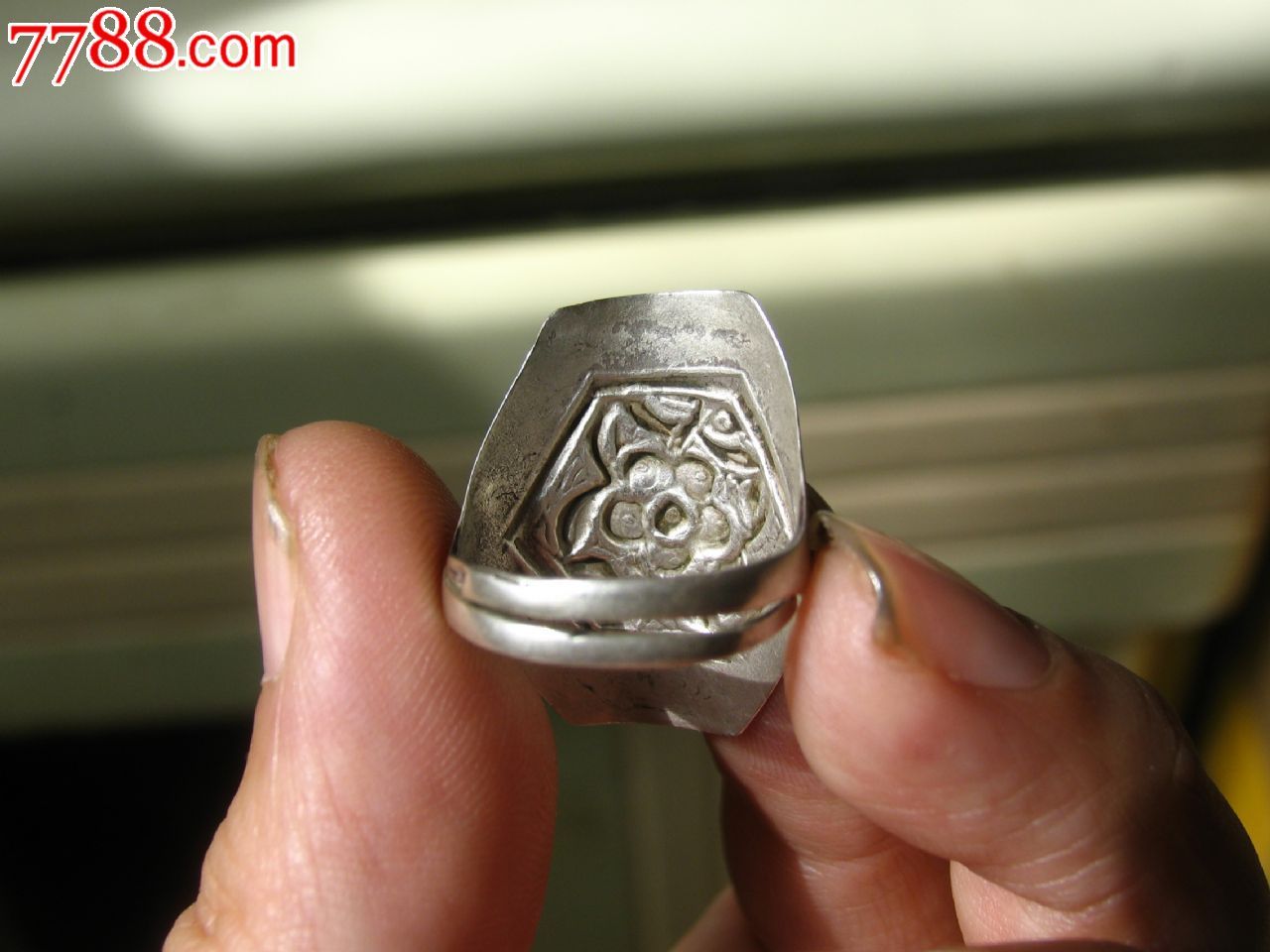 民国吉祥花卉老银戒指古玩古董