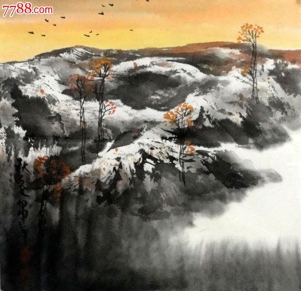 【名家收藏】莫立钦一尺斗方山水作品m977