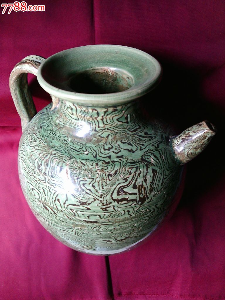 唐代绿釉绞胎瓷执壶