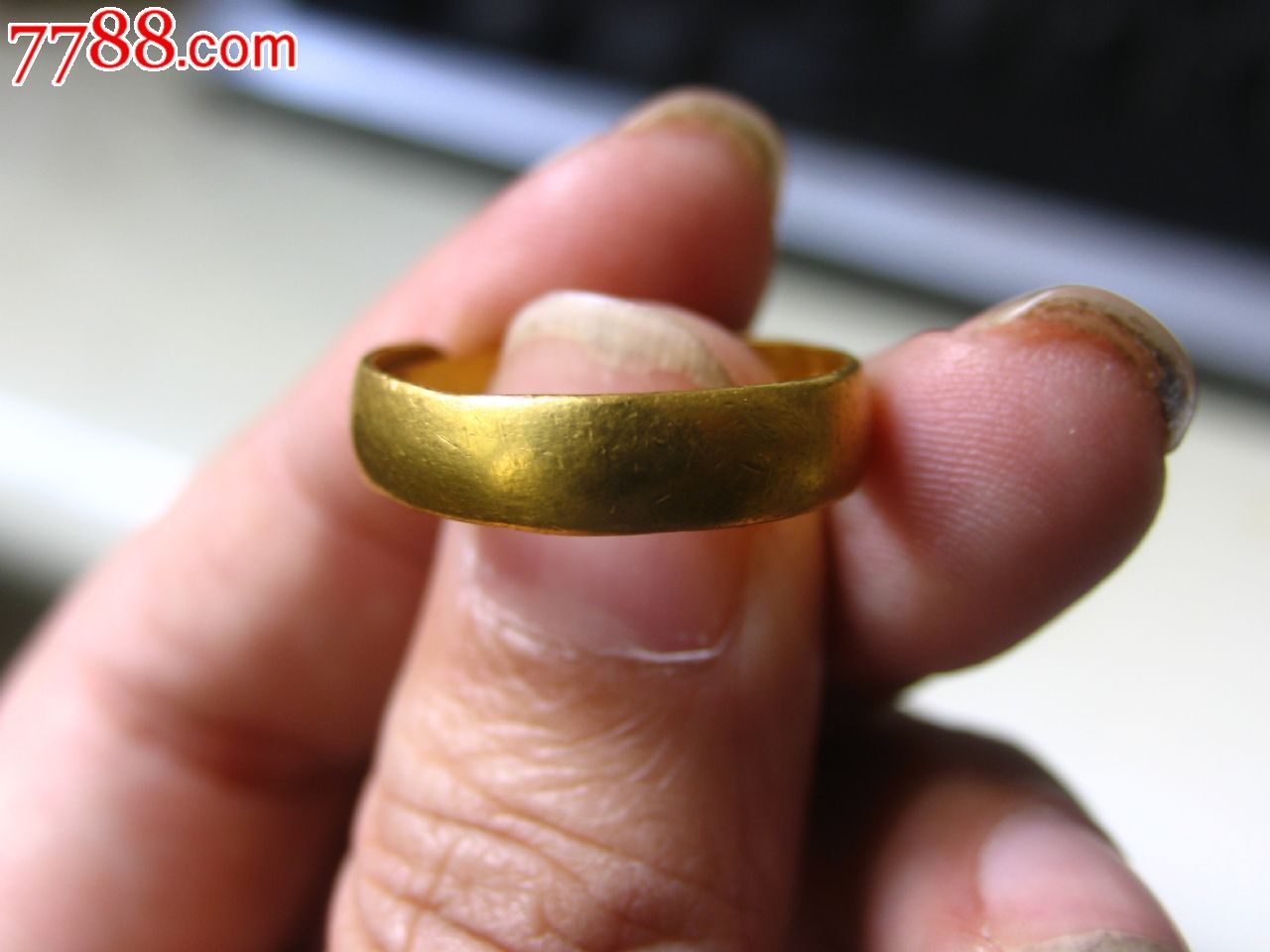 清末民国～杭州～乾源～足金古玩古董韭菜光边戒指《老金馏子》收藏