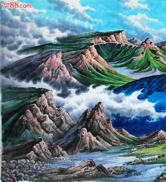 朝鲜国画长白山天池{聚宝盆}