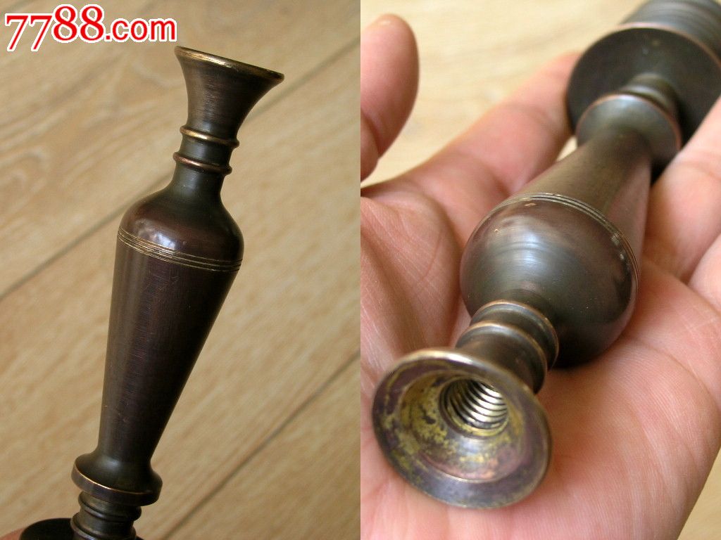 灯烛收藏141003-民国老包浆厚料多层葫芦全铜台灯座