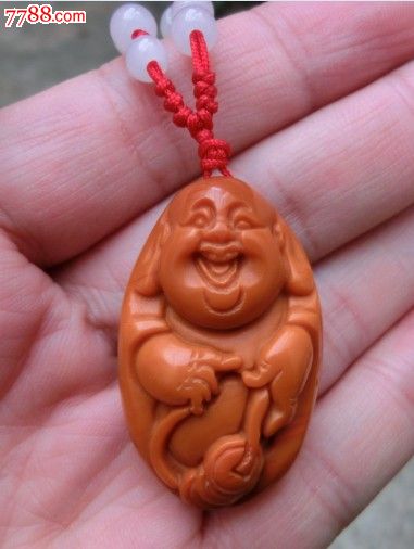 寓意吉庆,笑口常开,戈壁金丝彩玉弥勒佛挂佩
