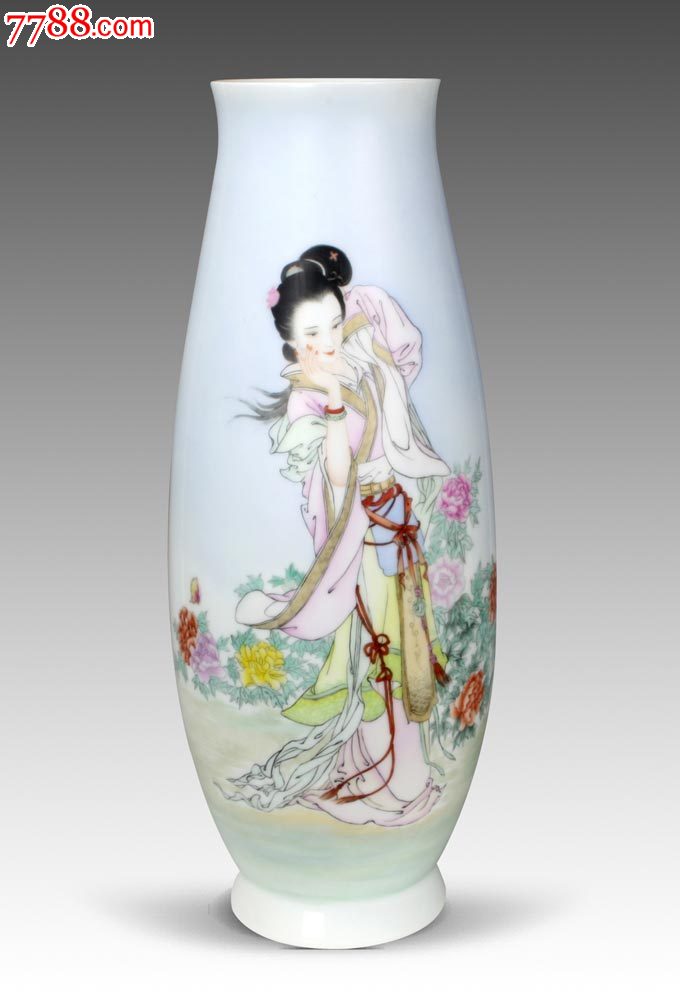 江河鹏粉彩《春风含笑》瓶