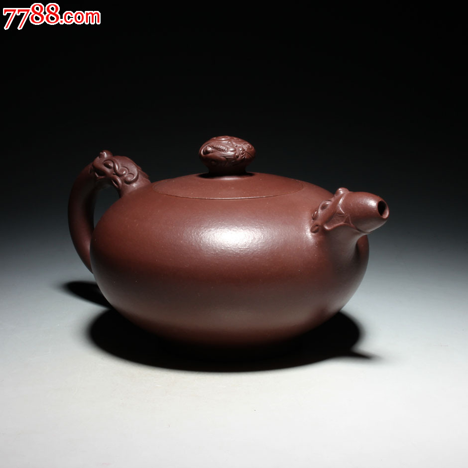 紫砂茶壶宜兴一厂老壶万霞手工紫泥双龙戏珠壶