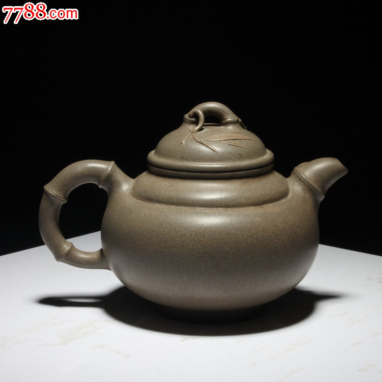 紫砂茶壶天青泥宜兴名家何道洪竹节壶