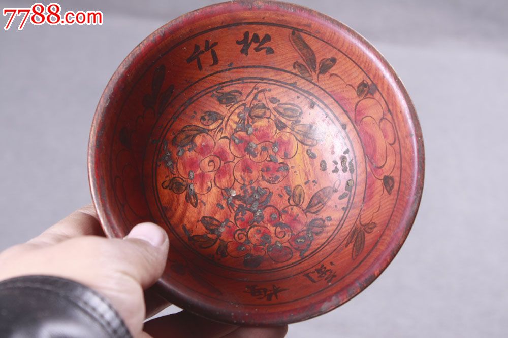 彩绘木碗