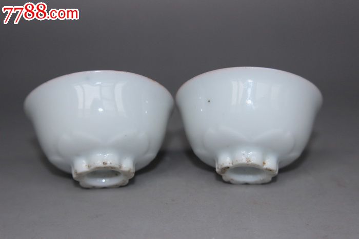 清代一对白釉刻花酒杯-se27476304-单色白瓷-零售-7788收藏