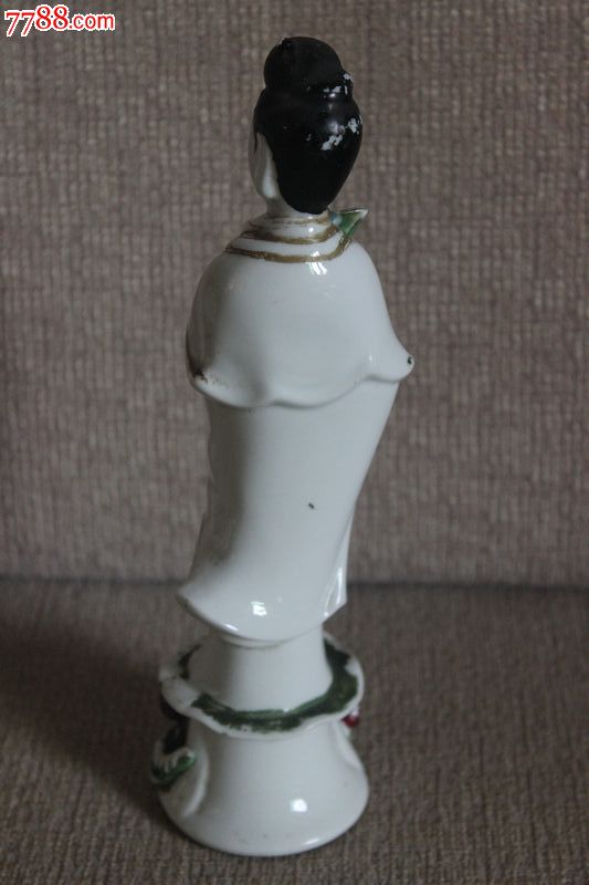 建国初期五十年代白瓷莲花观世音菩萨立像造像23.5cm保真瓷器