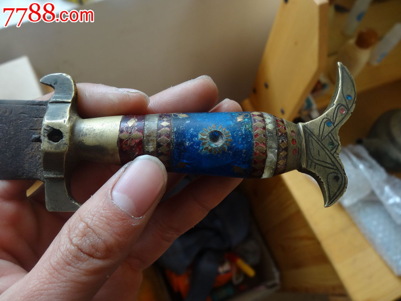 民国,解放时期铜柄带造型精致新疆民族特色小刀