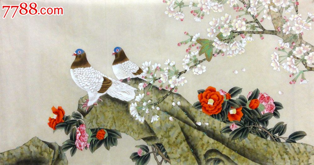 冯小蒋四尺全开手绘工笔花鸟酒店餐厅装饰横幅画作品l-p7460