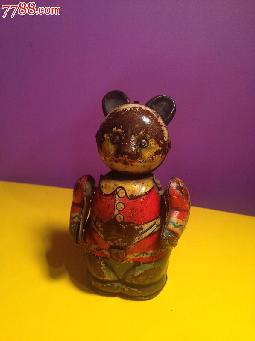 铁皮玩具收藏馆古董玩具文革怀旧复古儿童老铁皮玩具熊猫敲鼓残件