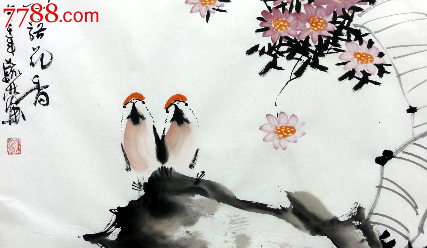 陈翰林四尺斗方手绘写意花鸟装饰水墨画作品【鸟语花香】l-p7385
