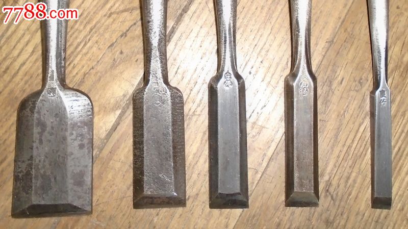 日本鬼子老木工扁铲木工凿一套完美品5只