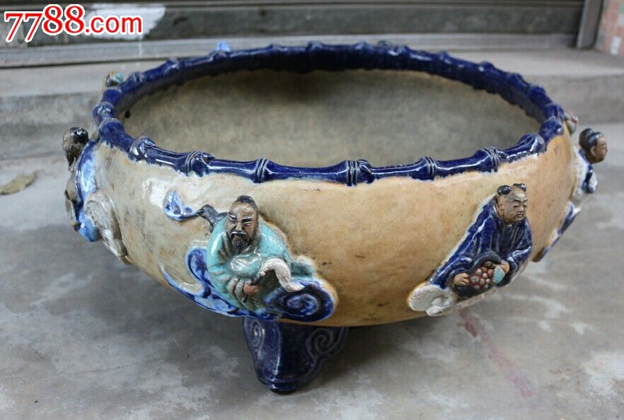 少见精品.石湾窑.八仙人物.花盆