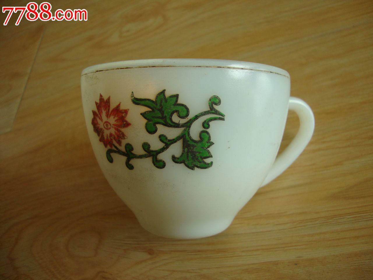 怀旧民国手绘花卉老琉璃杯子茶水杯咖啡杯老料器收藏古玩杂项