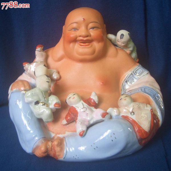 m4,二十世纪八十年代精品瓷塑摆件《五子戏弥勒》