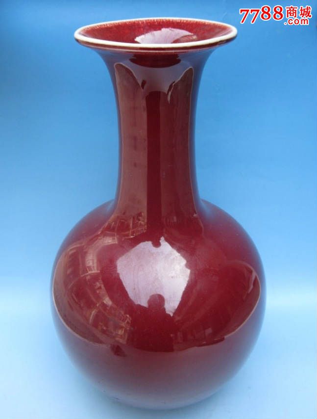 80年代建国瓷厂郎红釉柴窑花瓶【三包】