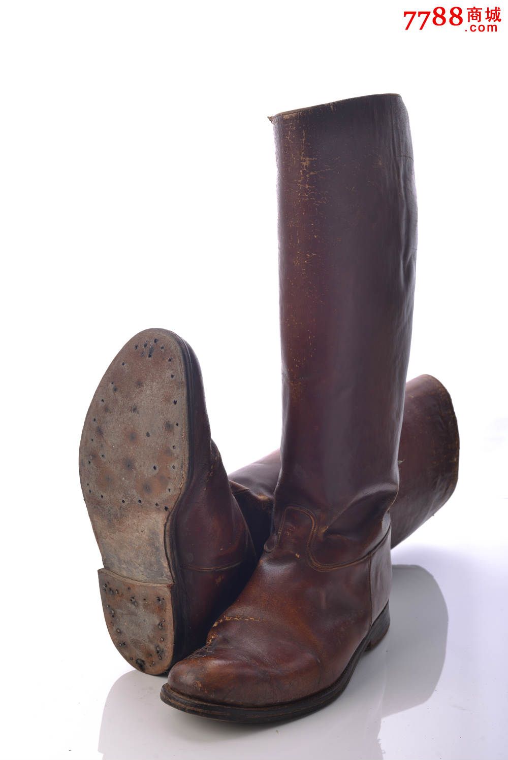 日军军官大号定制棕色全牛皮二战马靴高50厘米