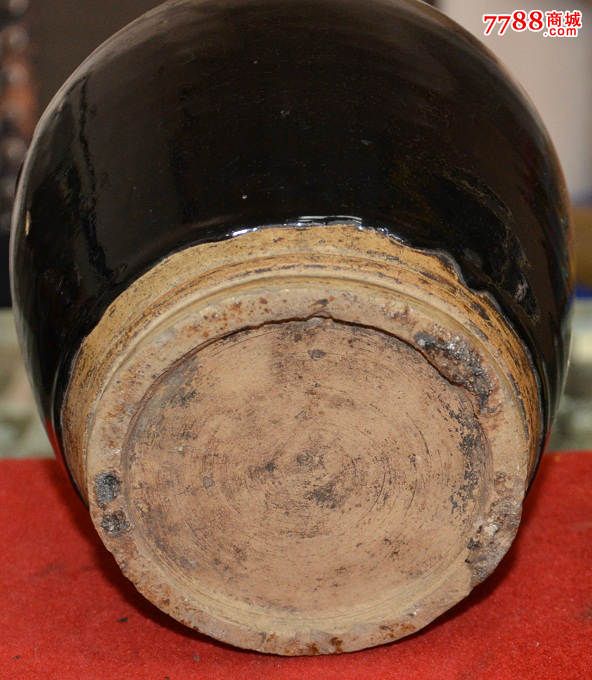 耀州老黑釉四系罐一只!