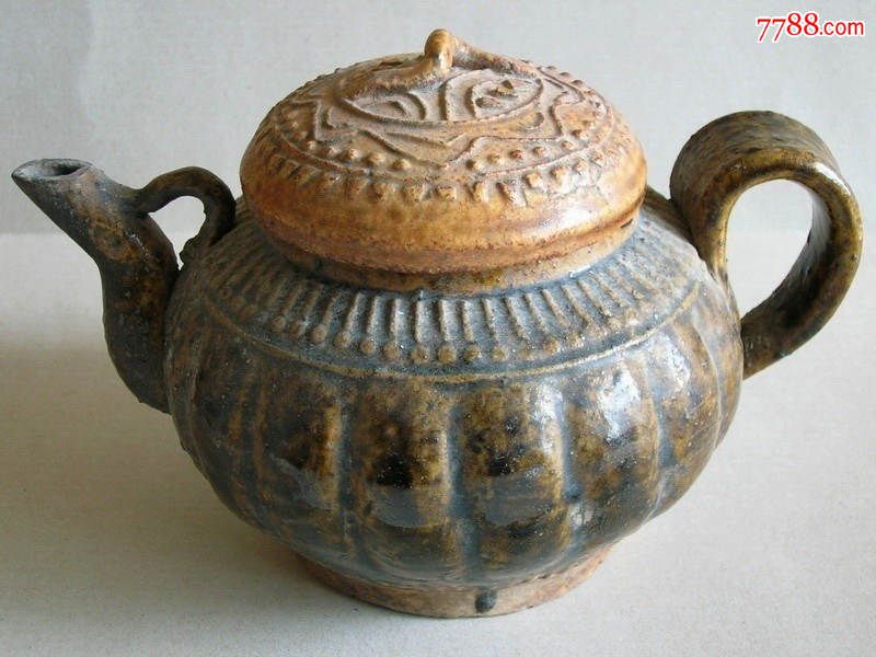 晚晴民国雕花老陶壶(陶制老酒壶/茶壶)