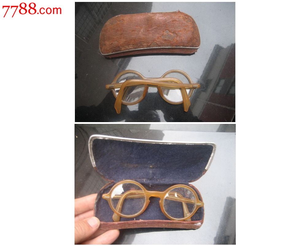 古玩皇冠信誉民国老眼镜赛璐璐眼镜框水晶平镜眼镜小号养目镜