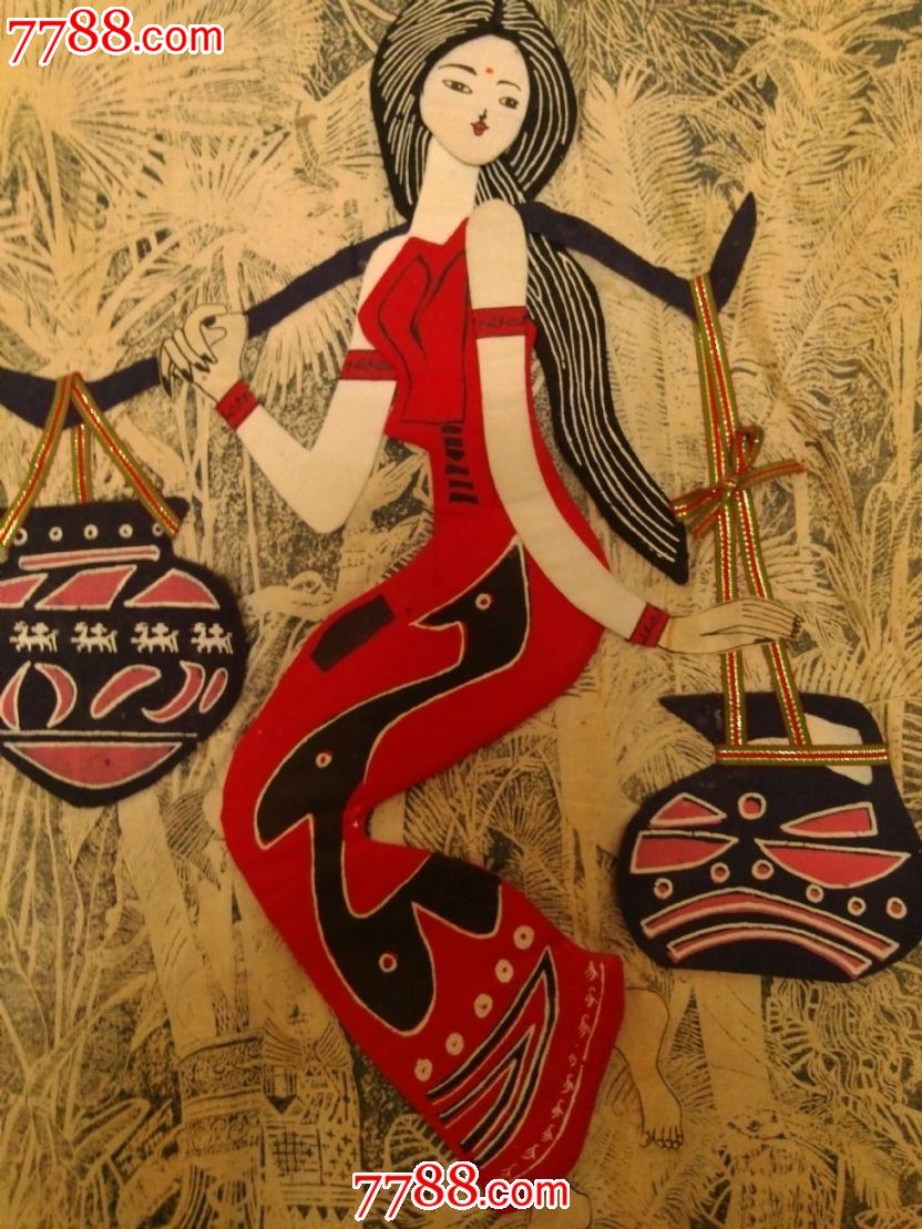 布贴画,傣族少女.