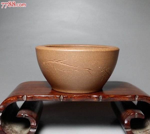 玉琴制友山刻绘段泥口杯宜兴紫砂